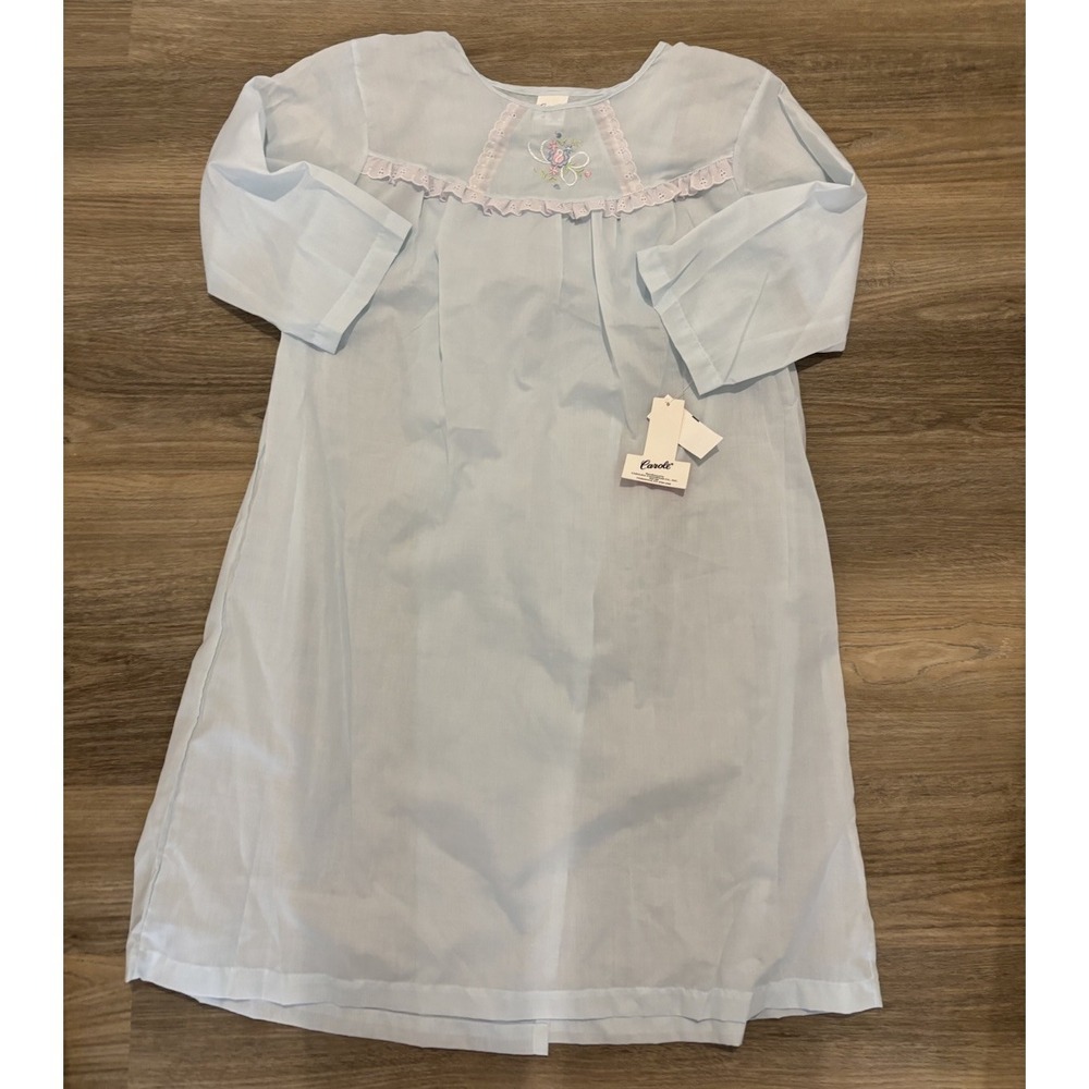 Vintage Carole Hospital Gown Blue Embroided Open Back New Women's Medium